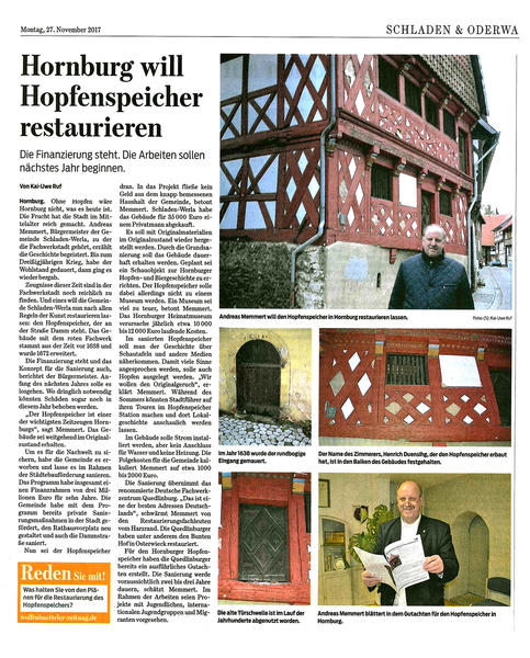 Bild vergrößern: Pressebericht Hornburg will Hopfenspeicher restaurieren